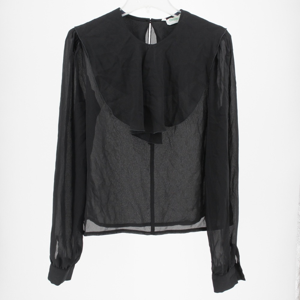 Bethany Junior's Vintage Black‎ Sheer Ruffle Bib Long Sleeve Blouse Size 13/14